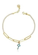 nice dazzling paperclip tennis tea key charm bracelet